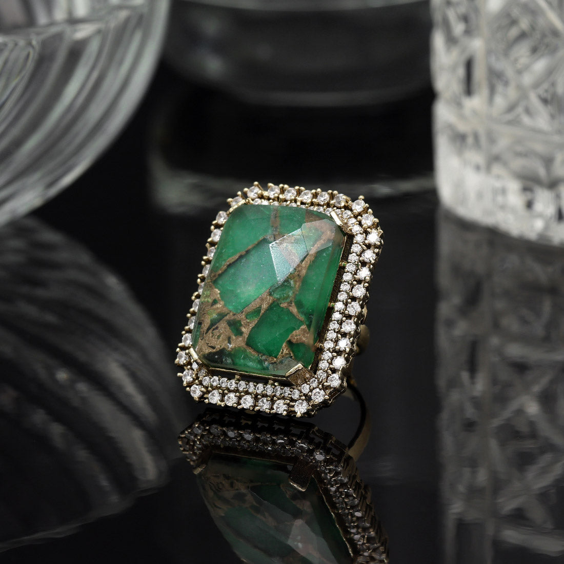 Green Color American Diamond Finger Ring