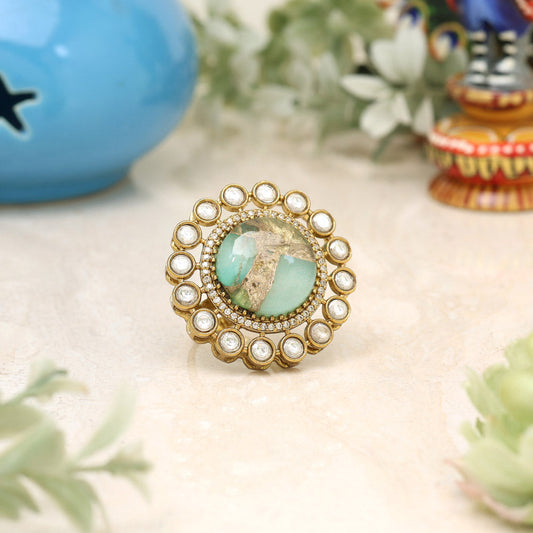 Pista Green Color American Diamond Finger Ring