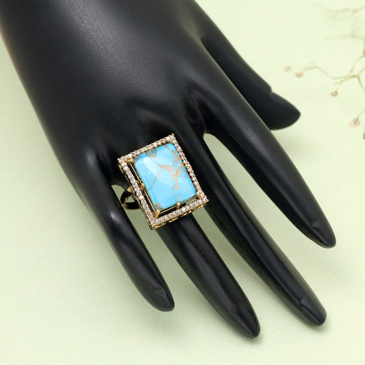 Firozi Color American Diamond Finger Ring