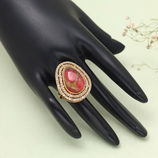 Dark Peach Color American Diamond Finger Ring