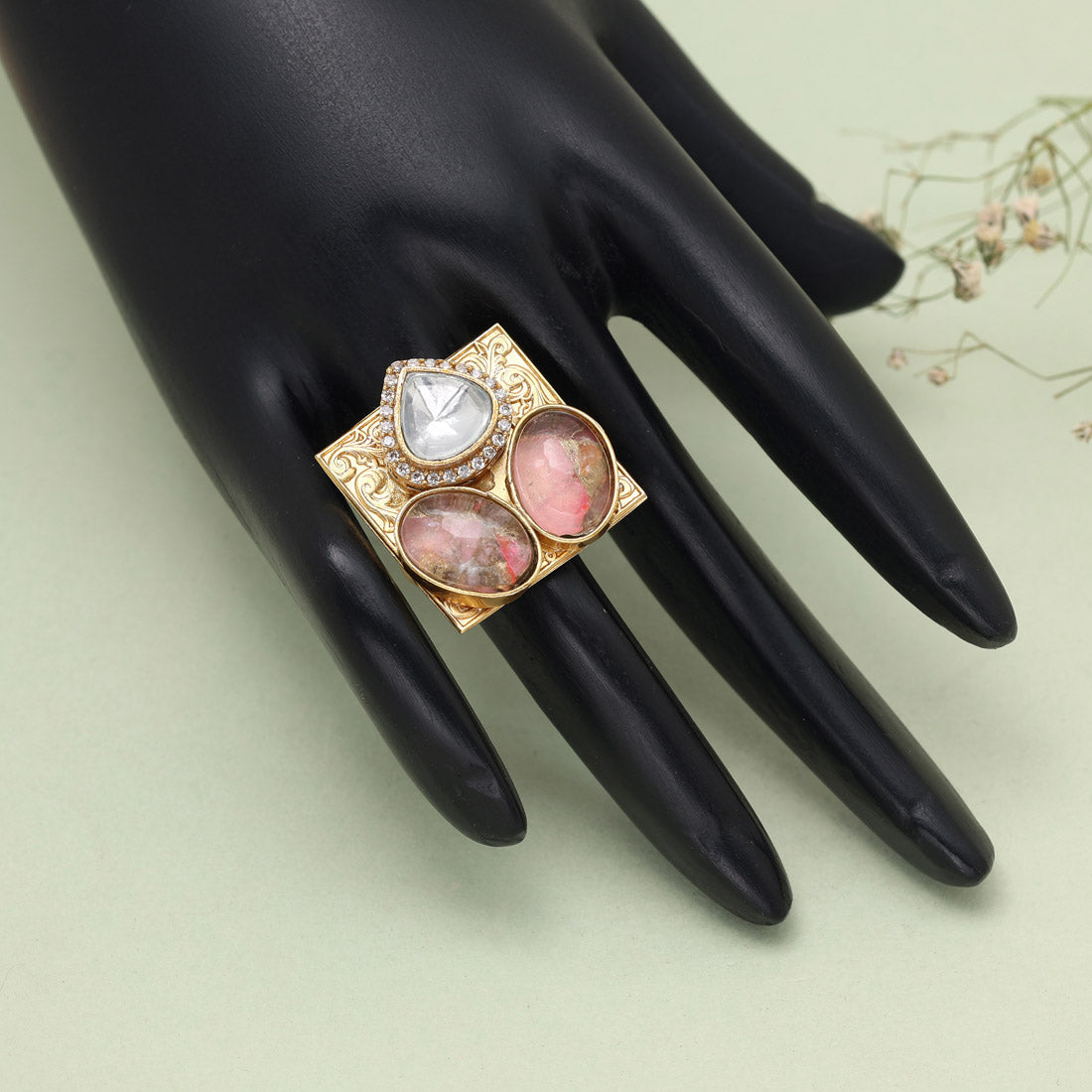 Pink Color American Diamond Finger Ring