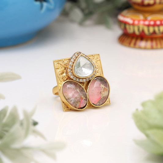 Pink Color American Diamond Finger Ring