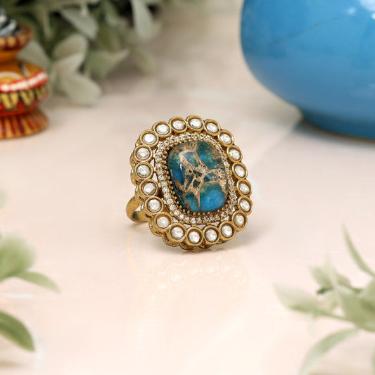 Firozi Color American Diamond Finger Ring