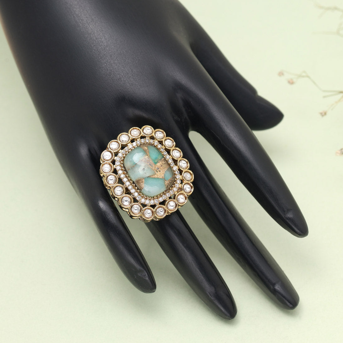 Pista Green Color American Diamond Finger Ring