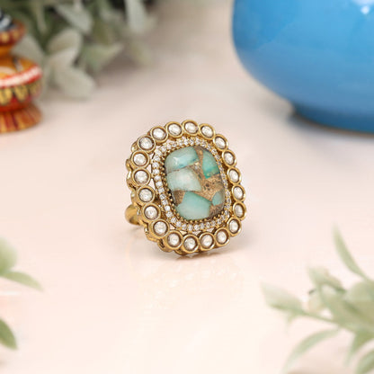 Pista Green Color American Diamond Finger Ring