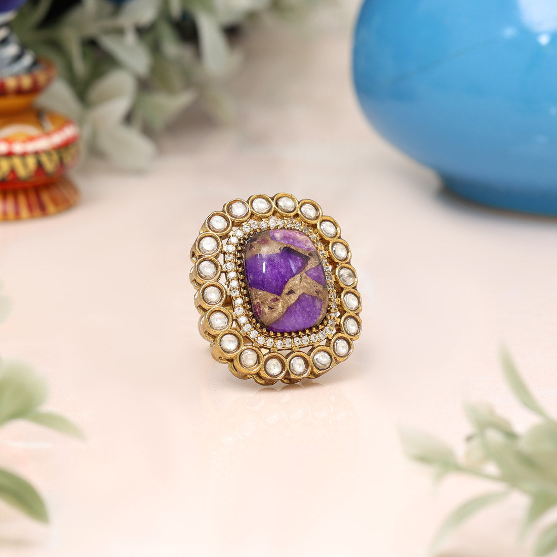 Purple Color American Diamond Finger Ring