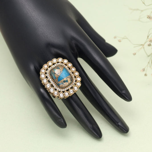 Turquoise Blue Color American Diamond Finger Ring