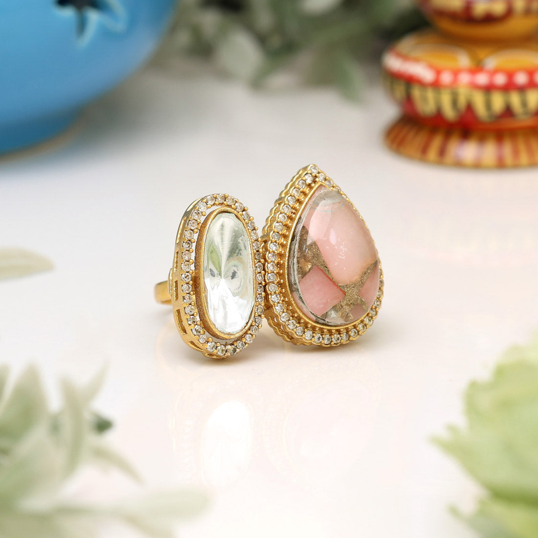 Pink Color American Diamond Finger Ring