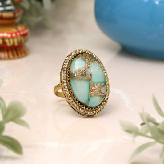 Pista Green Color American Diamond Finger Ring