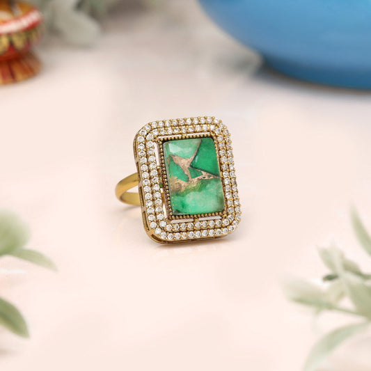 Green Color American Diamond Finger Ring