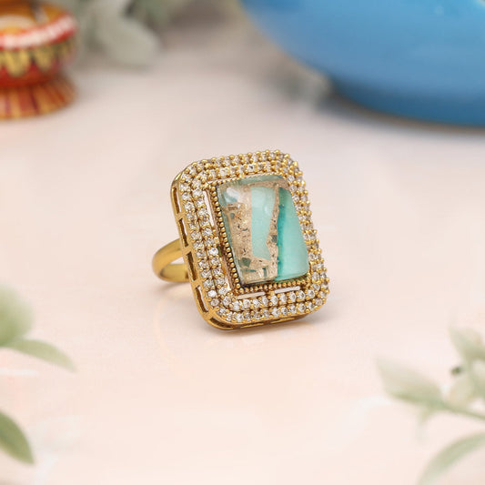 Pista Green Color American Diamond Finger Ring