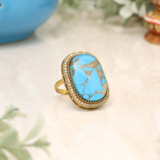 Firozi Color American Diamond Finger Ring