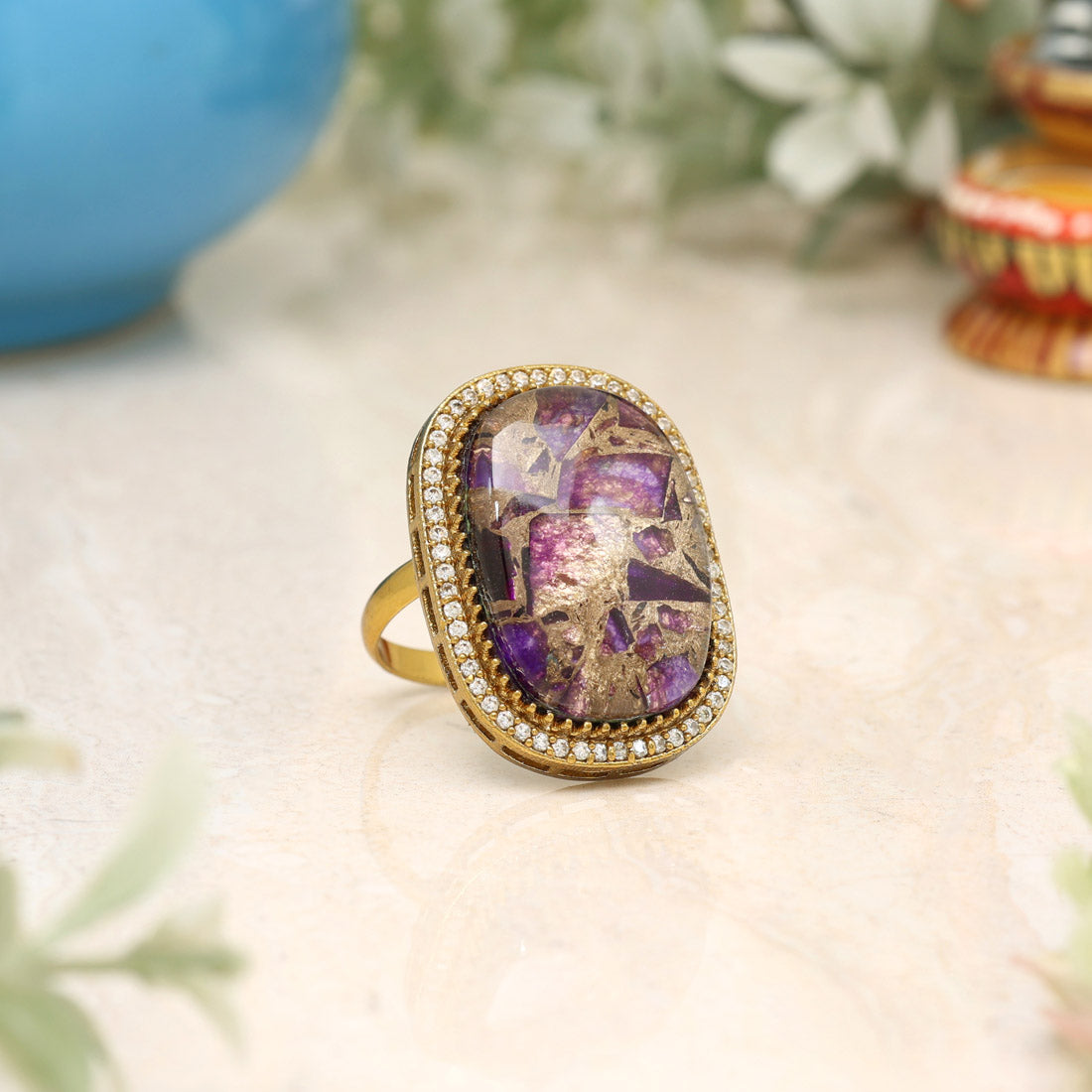 Purple Color American Diamond Finger Ring