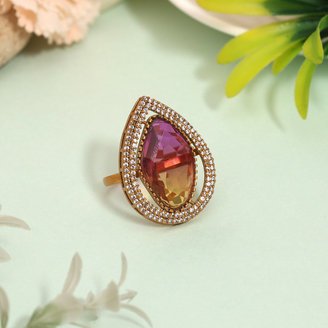 Stunning Purple Color American Diamond Finger Ring For Special Occasions