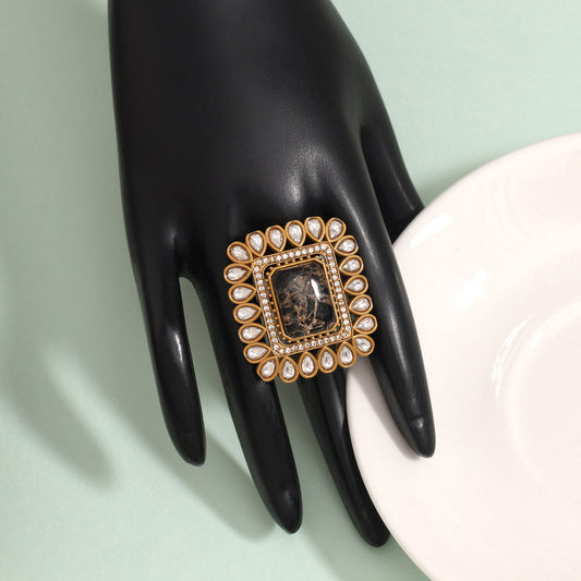 Bold Black Color American Diamond Finger Ring For Daily Fashion Wear