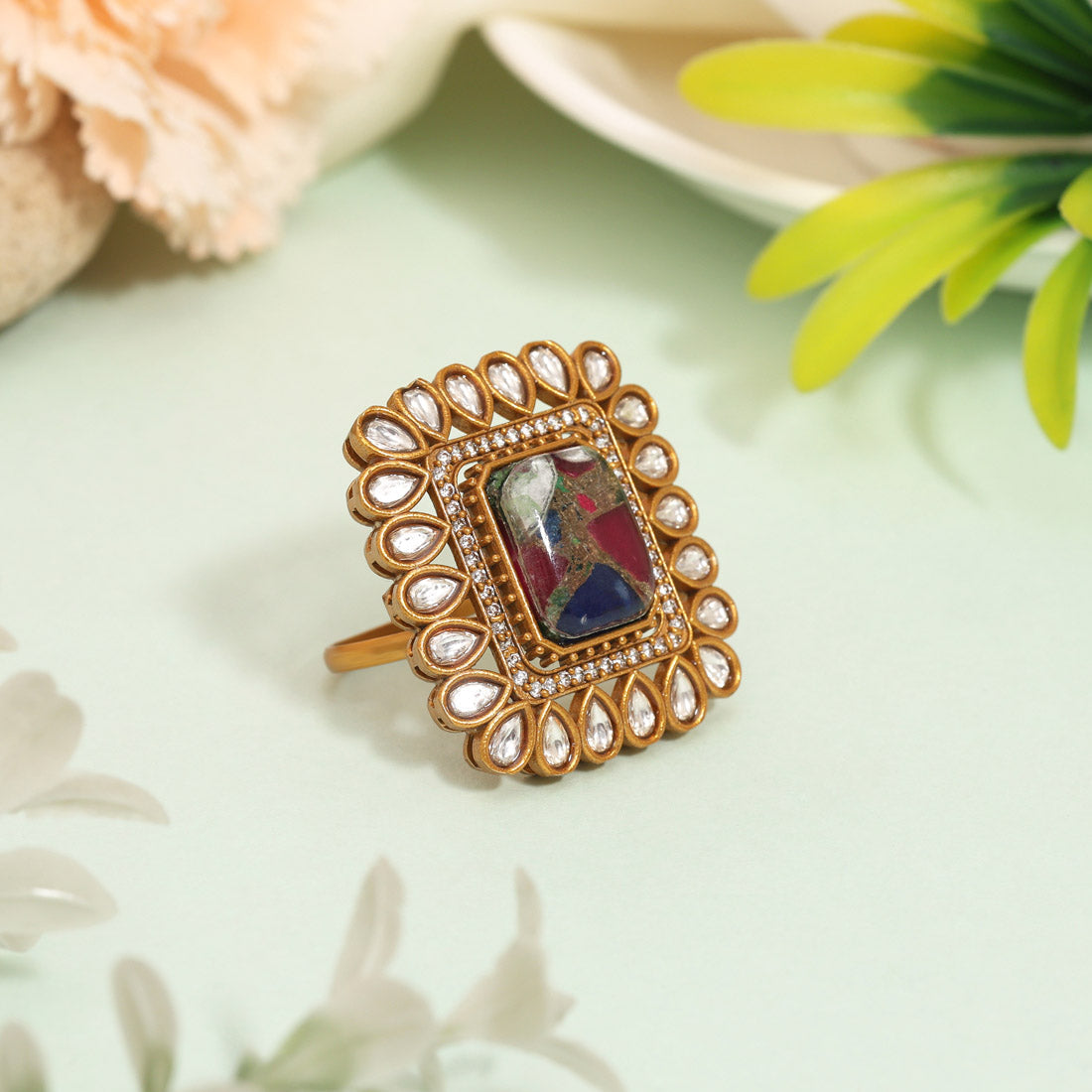 Unique Multi Color American Diamond Finger Ring With Elegant Stones