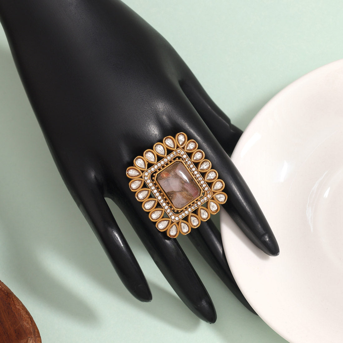 Soft Pink Color American Diamond Finger Ring With Sparkling Stone Design