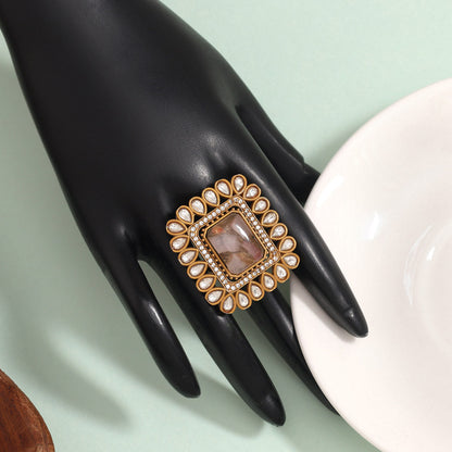 Soft Pink Color American Diamond Finger Ring With Sparkling Stone Design