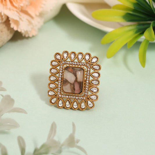 Soft Pink Color American Diamond Finger Ring With Sparkling Stone Design