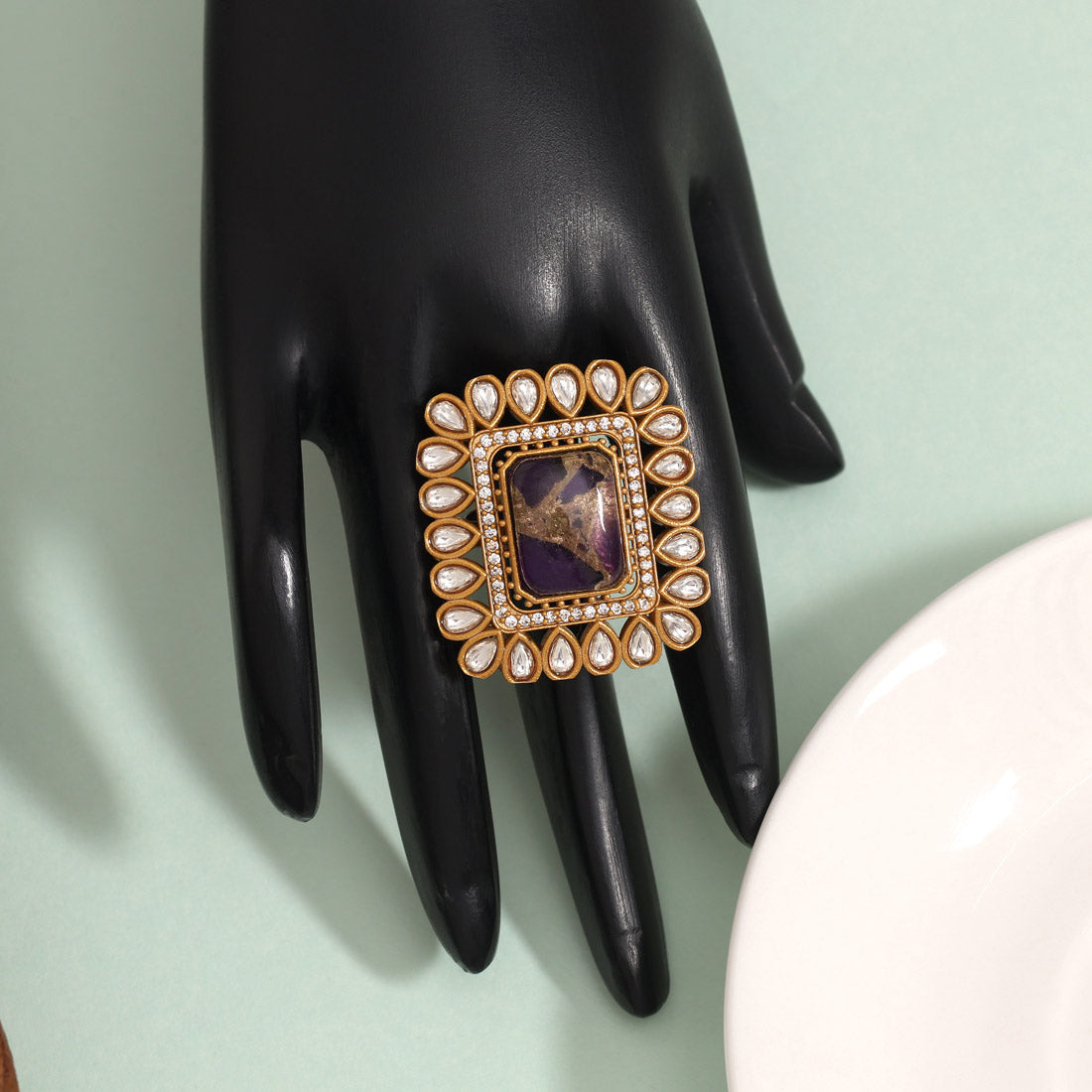 Graceful Purple Color American Diamond Finger Ring With Shine And Charm