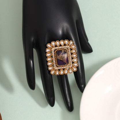 Graceful Purple Color American Diamond Finger Ring With Shine And Charm