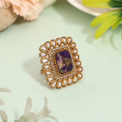 Graceful Purple Color American Diamond Finger Ring With Shine And Charm