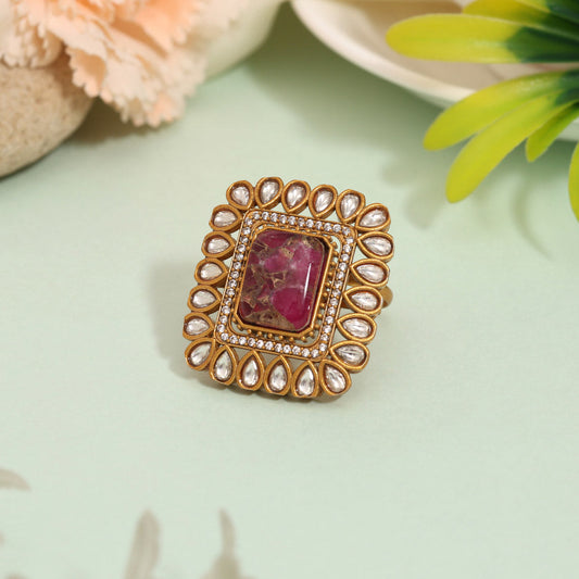 Gorgeous Rani Color American Diamond Finger Ring For Evening Celebrations