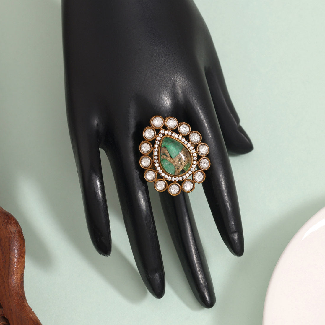 Vibrant Green Color American Diamond Finger Ring For Trendy Styling