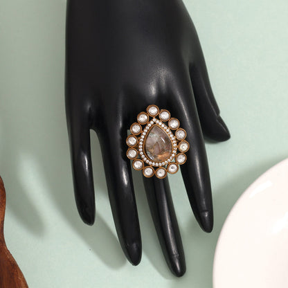 Pretty Pink Color American Diamond Finger Ring For Party-Ready Look