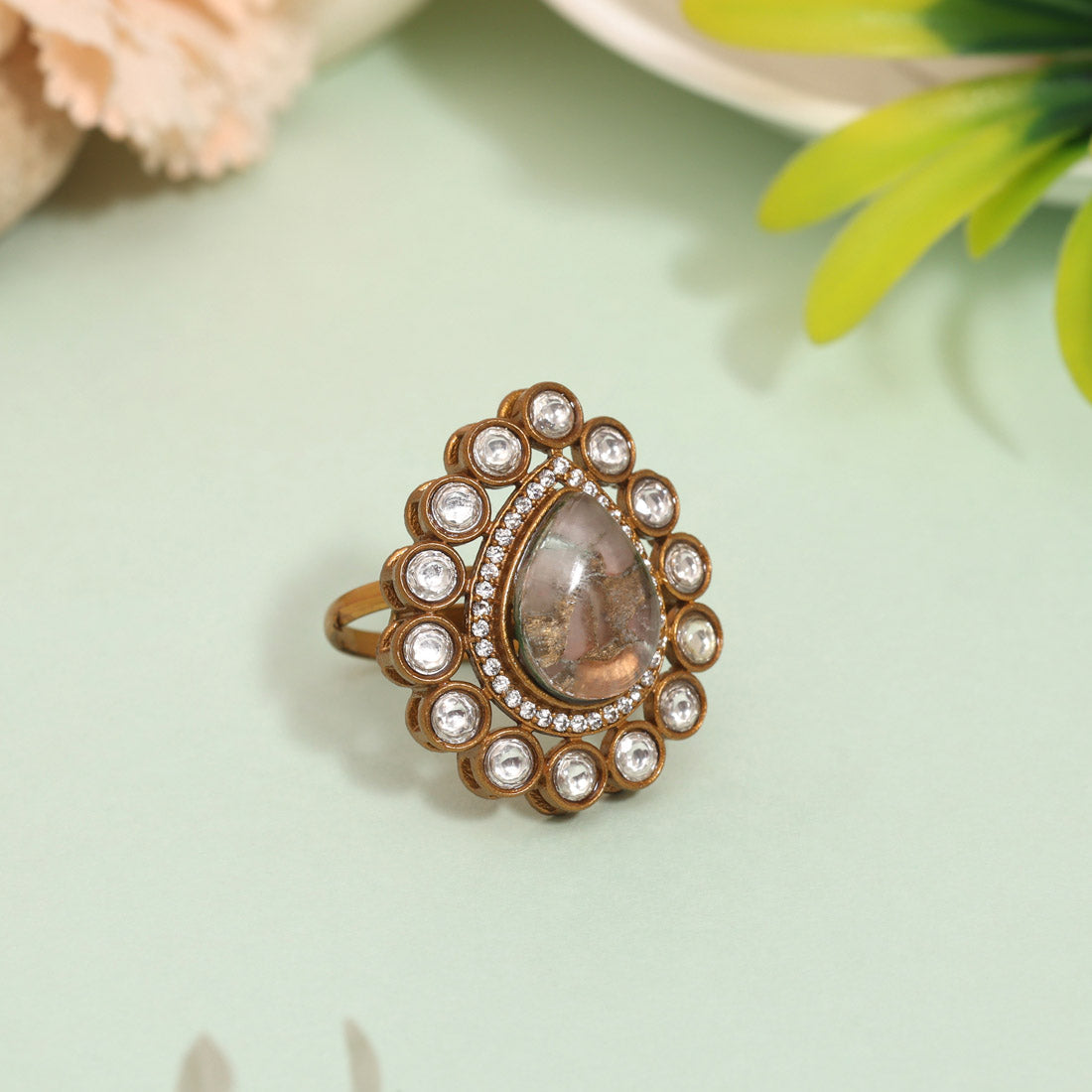 Pretty Pink Color American Diamond Finger Ring For Party-Ready Look