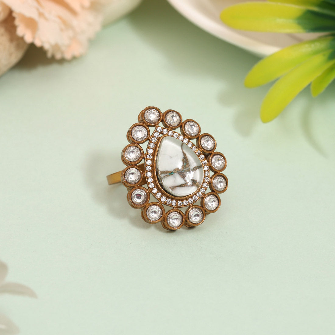 Sleek White Color American Diamond Finger Ring With Delicate Detailing