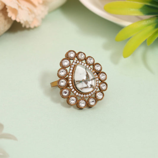 Sleek White Color American Diamond Finger Ring With Delicate Detailing