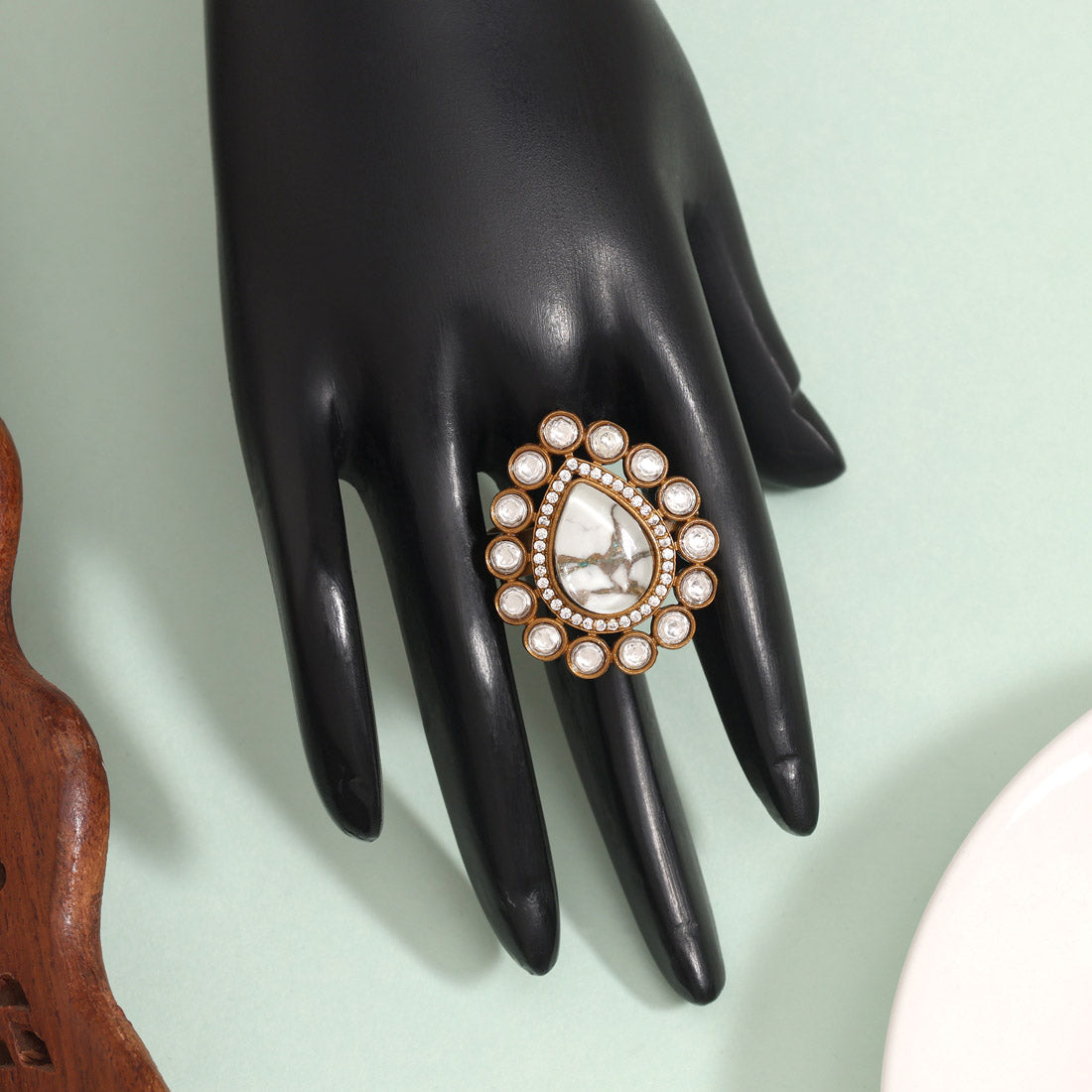 Sleek White Color American Diamond Finger Ring With Delicate Detailing