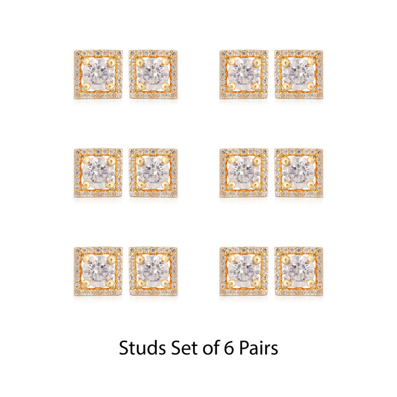 White Color American Diamond Stud Earrings Combo Of 6 Pairs (ADSE180CMB)