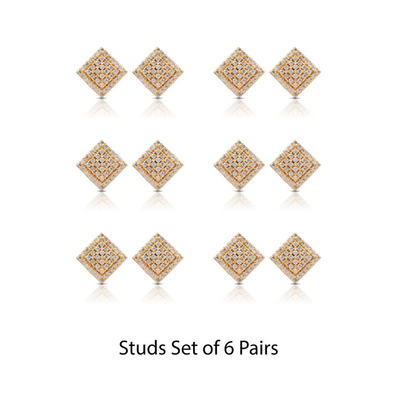 White Color American Diamond Stud Earrings Combo Of 6 Pairs (ADSE182CMB)