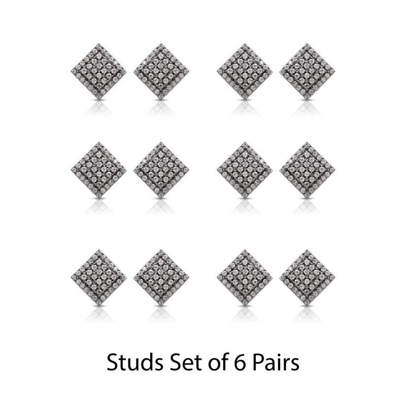 Silver Color American Diamond Stud Earrings Combo Of 6 Pairs (ADSE183CMB)