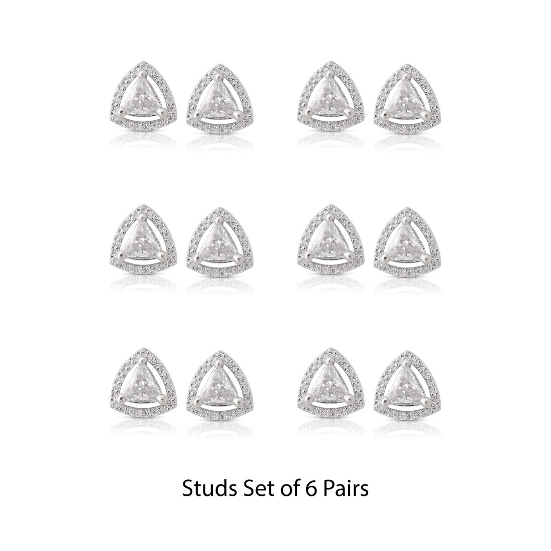Silver Color American Diamond Stud Earrings Combo Of 6 Pairs (ADSE185CMB)