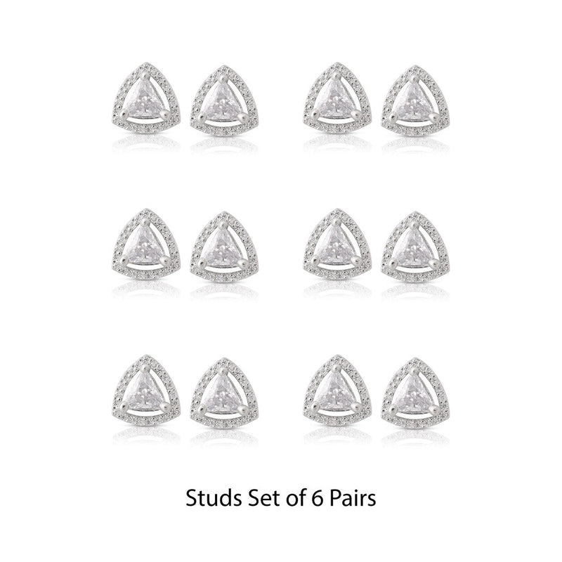 Silver Color American Diamond Stud Earrings Combo Of 6 Pairs (ADSE185CMB)