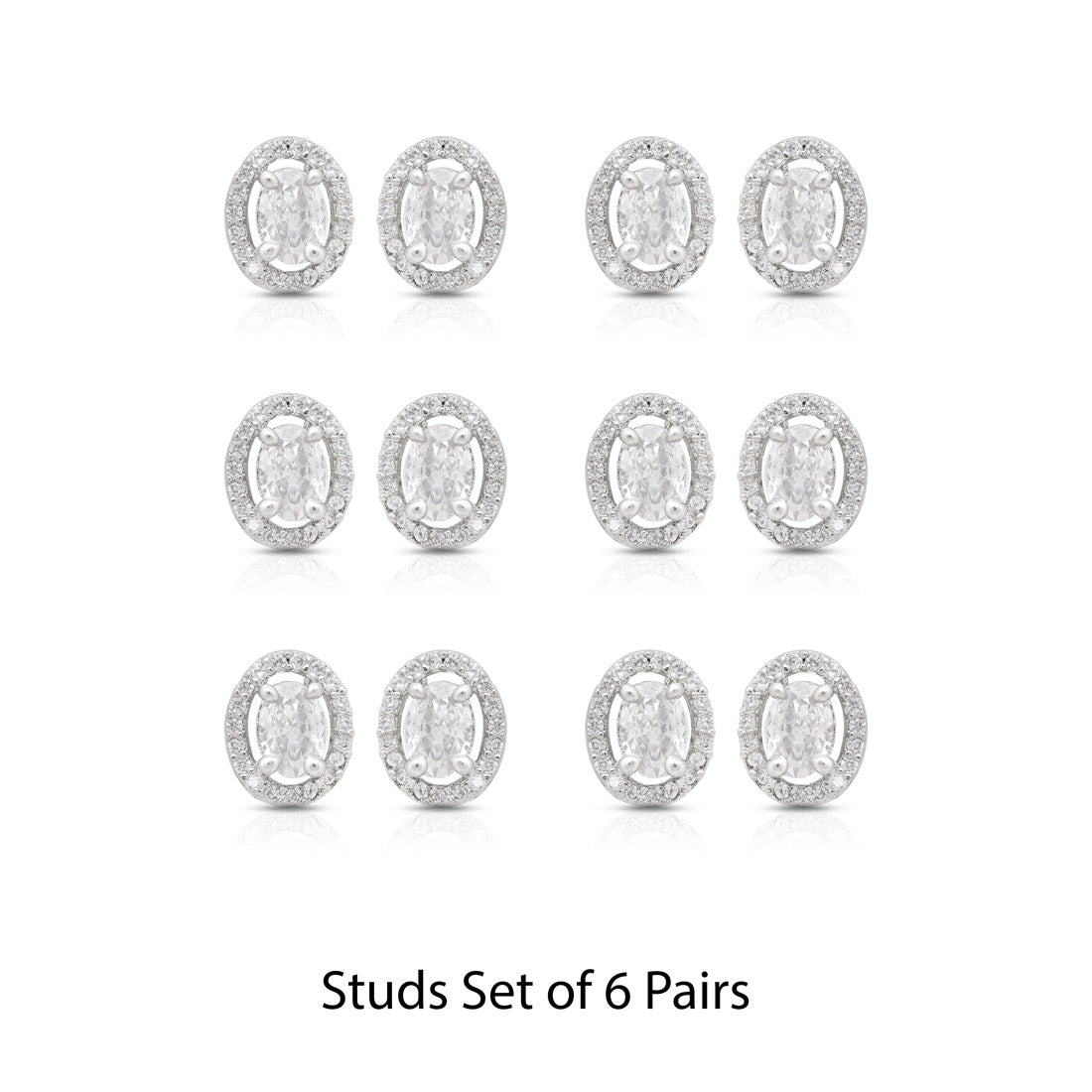 Silver Color American Diamond Stud Earrings Combo Of 6 Pairs (ADSE186CMB)