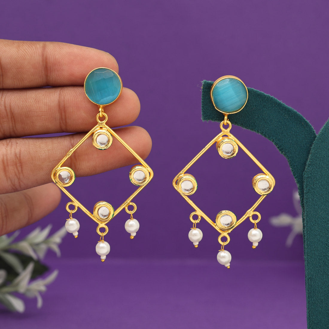 Sky Blue Color Amrapali Earrings (AMPE403SBLU)