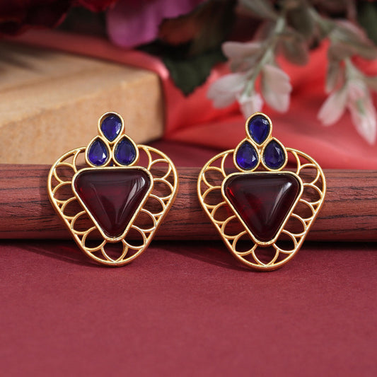Maroon & Blue Color Amrapali Earrings (AMPE407MRNBLU)