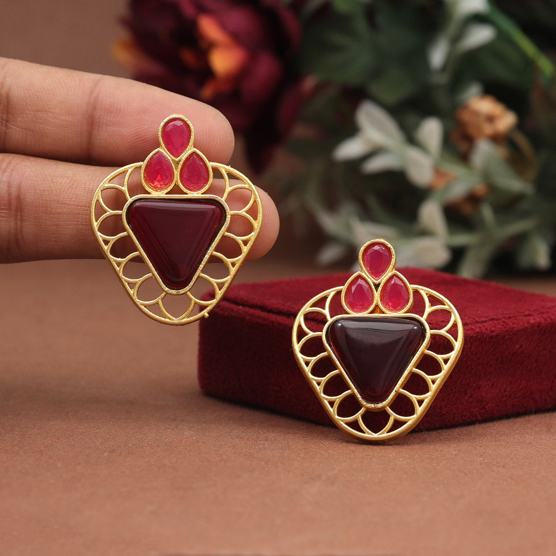 Maroon Color Amrapali Earrings (AMPE407MRN)
