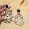 Black Color Handmade In Jaipur On Brass Metal With Natural Monalisa Stones & Kundan Amrapali Earrings (AMPE439BLK)