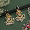 Black Color Handmade In Jaipur On Brass Metal With Natural Monalisa Stones & Kundan Amrapali Earrings (AMPE439BLK)