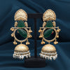 Green Color Handmade In Jaipur On Brass Metal With Natural Carving & Monalisa Stones Amrapali Earrings (AMPE440GRN)