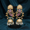 Pink Color Handmade In Jaipur On Brass Metal With Natural Carving & Monalisa Stones Amrapali Earrings (AMPE440PNK)