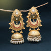 Gold Color Handmade In Jaipur On Brass Metal With Carving Stone Amrapali Earrings (AMPE441GLD)