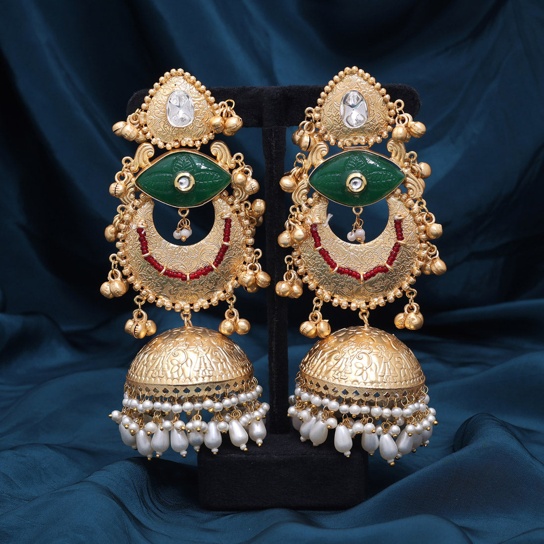 Green Color Handmade In Jaipur On Brass Metal With Carving Stone Amrapali Earrings (AMPE441GRN)