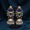 Blue Color Handmade In Jaipur On Brass Metal With Carving Stone Amrapali Earrings (AMPE445BLU)