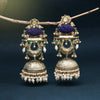 Blue Color Handmade In Jaipur On Brass Metal With Carving Stone Amrapali Earrings (AMPE445BLU)